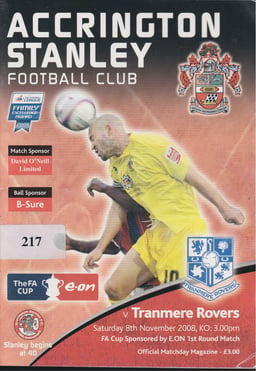 Accrington Stanley v Tranmere Rovers Match Programme 2008-11-08